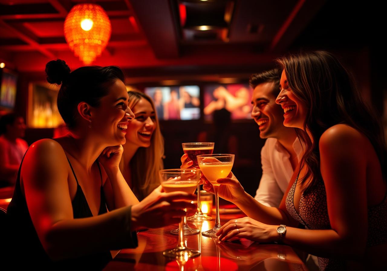 Friends laughing over cocktails at Back Bar